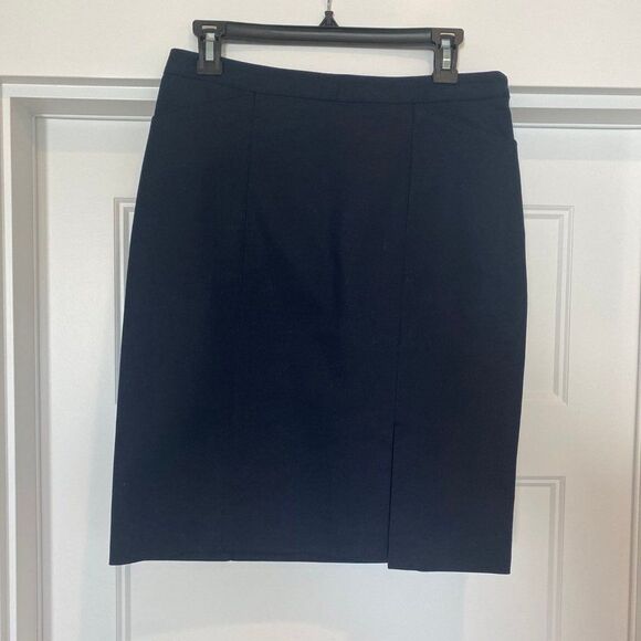 Club Monaco Navy Blue Cotton Academia Slit w/ Pockets Lined Pencil Skirt, Size 8 - Picture 1 of 7